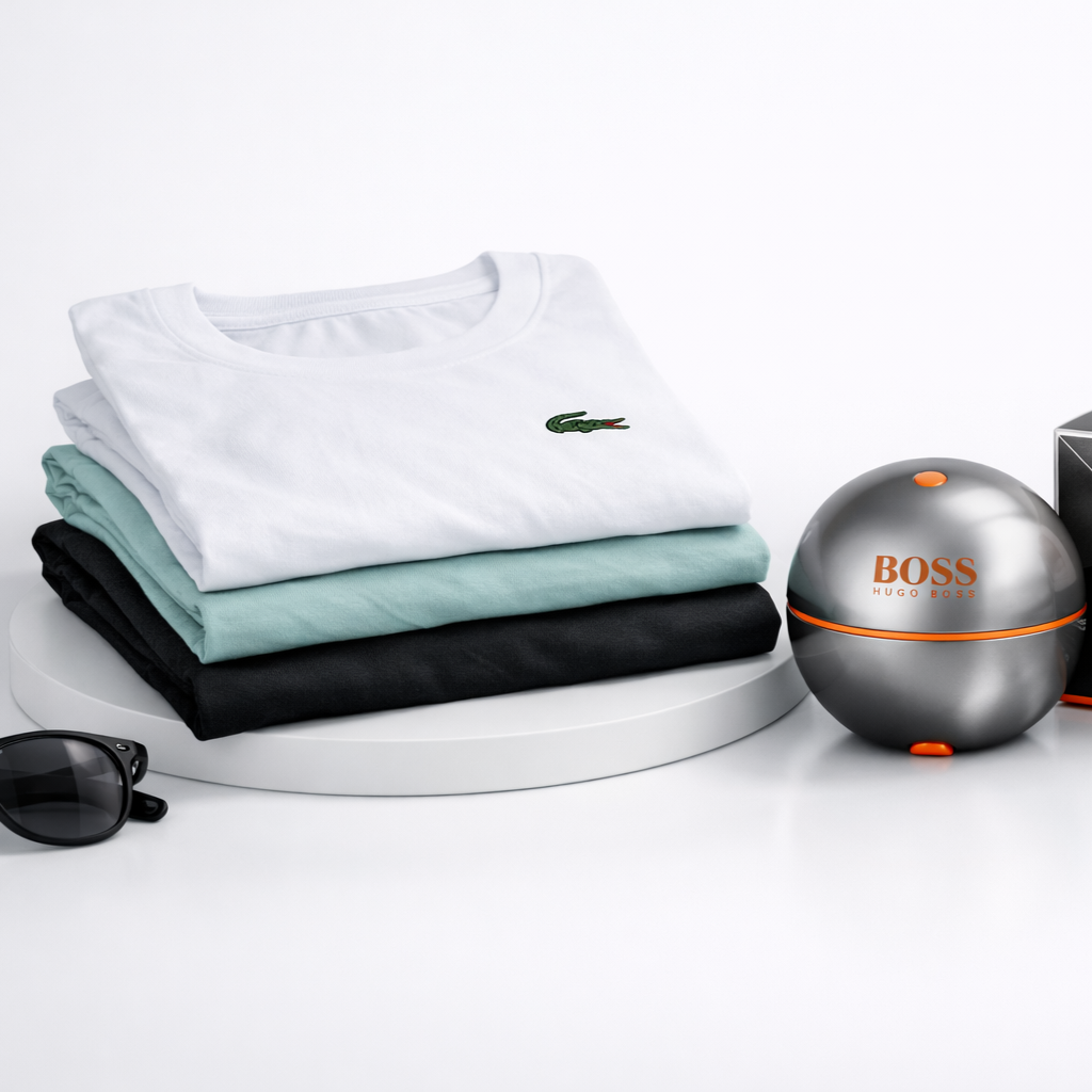 Loción Boss + Pack Camisetas x3 (Lacoste)