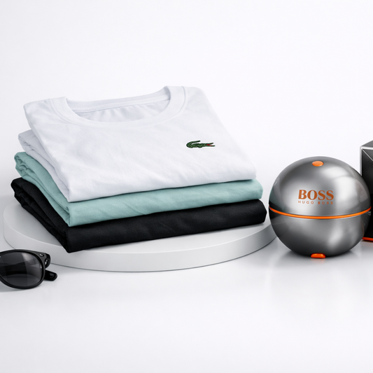 Loción Boss + Pack Camisetas x3 (Lacoste)